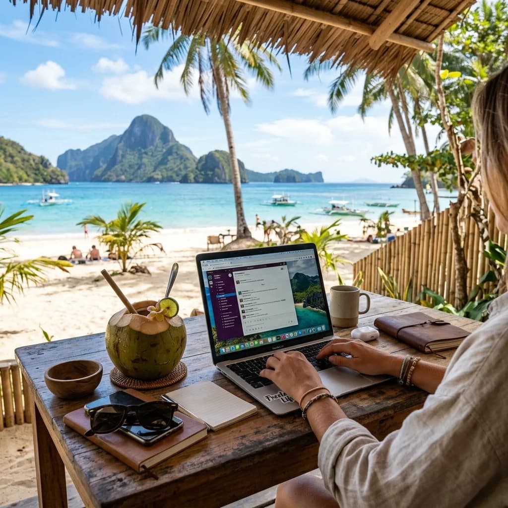 Digital nomad travaillant dans un café à Cebu, Philippines
