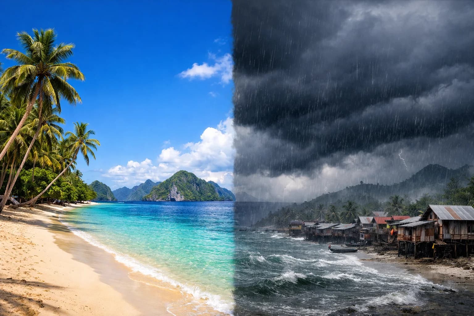 Typical tropical beach landscape in the Philippines under a sunny sky